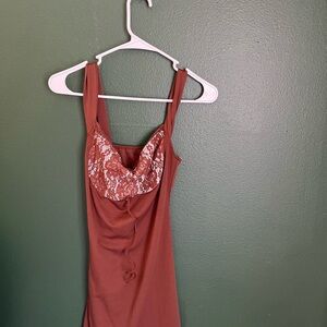 Rust Sleeveless Dress with Lace Detail